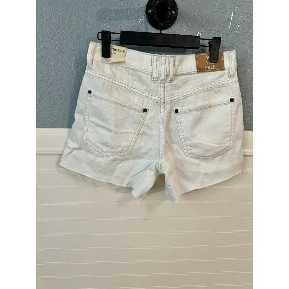 Free People Women's White Casual Beachy Solid Cut-Out Denim Jean Shorts Size 25